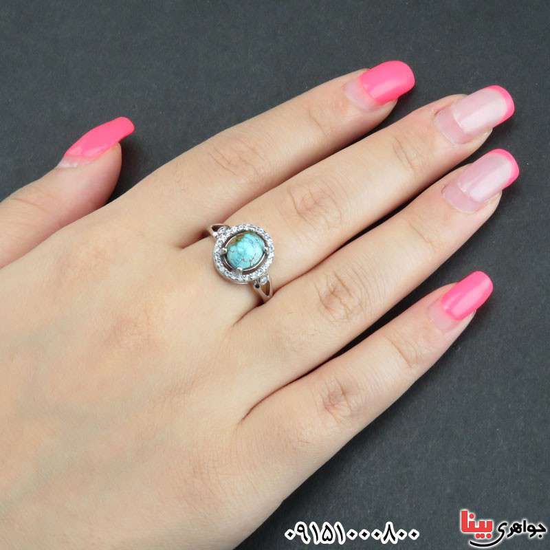 انگشتر فیروزه نیشابوری رودیوم خوشرنگ _کد:30693