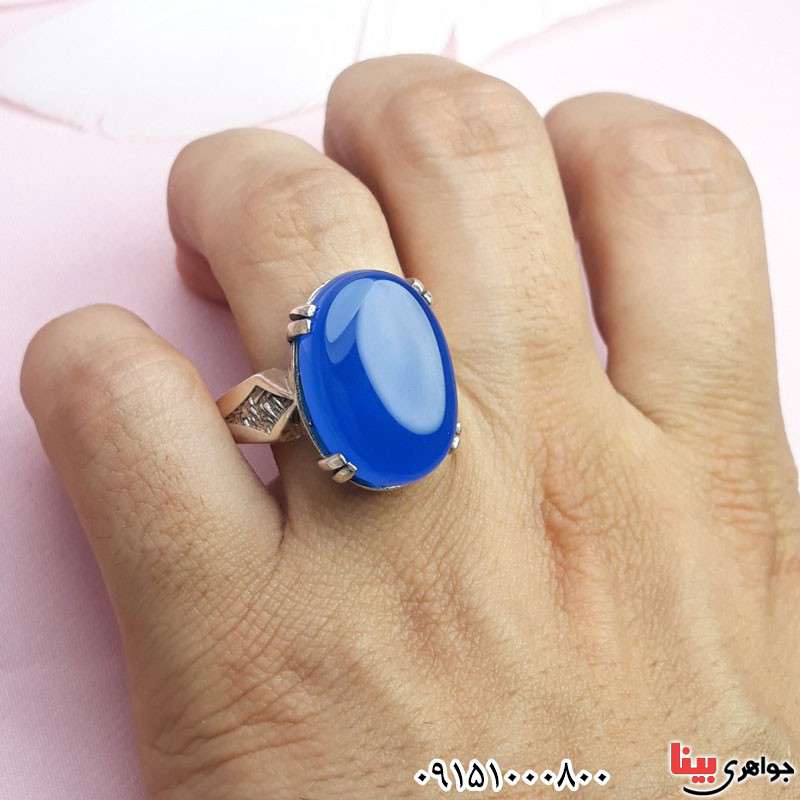 انگشتر عقیق آبی خوشرنگ و زیبای مردانه _کد:30773