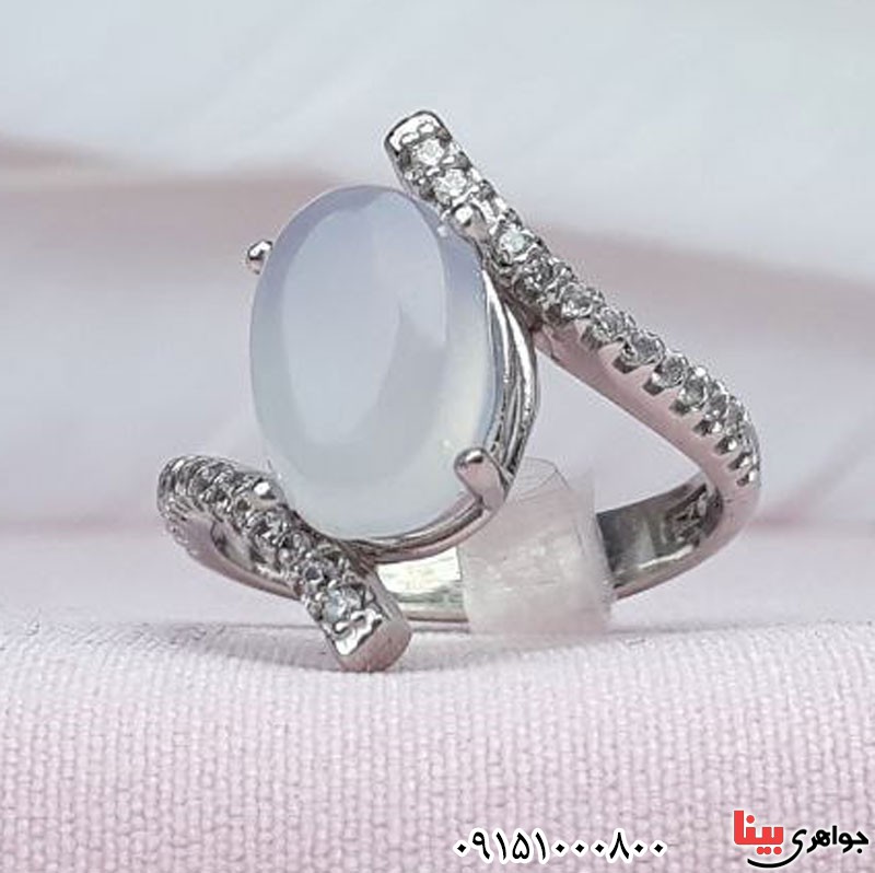 انگشتر عقیق یمنی کبود زنانه رودیوم خاص و شیک _کد:30846