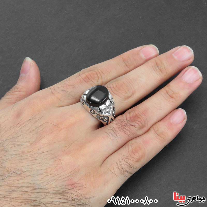 انگشتر عقیق یمنی مشکی مردانه عالی و زیبا _کد:30853