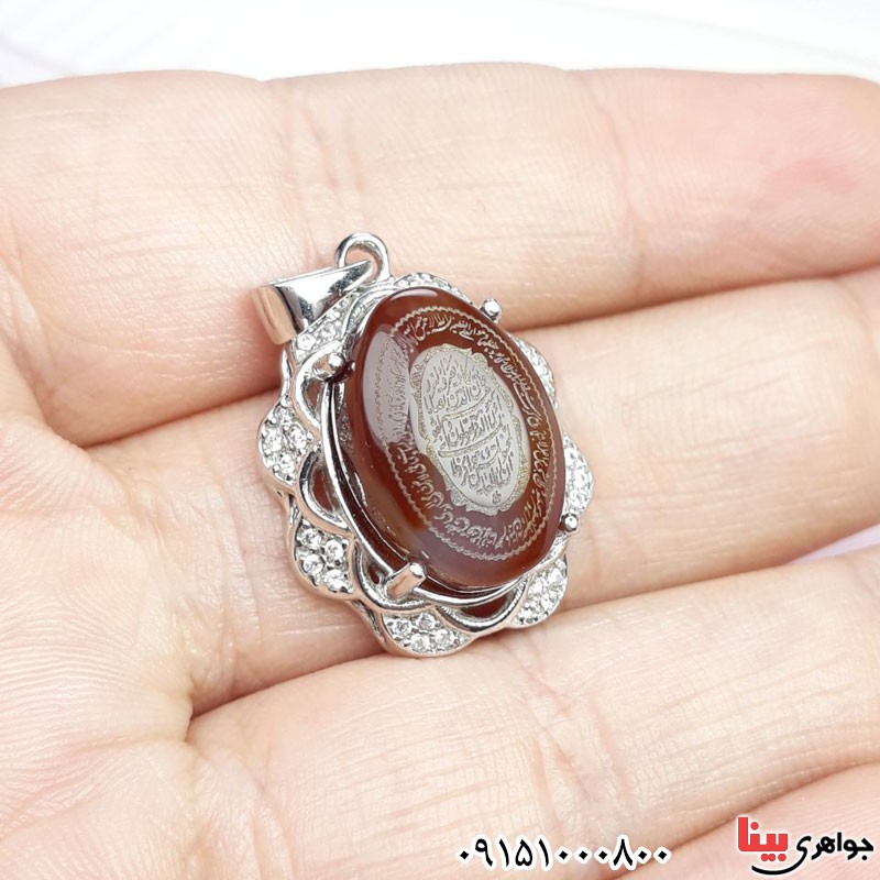 گردنبند عقیق یمنی خطی با حکاکی وان یکاد و آیت الکرسی _کد:30870