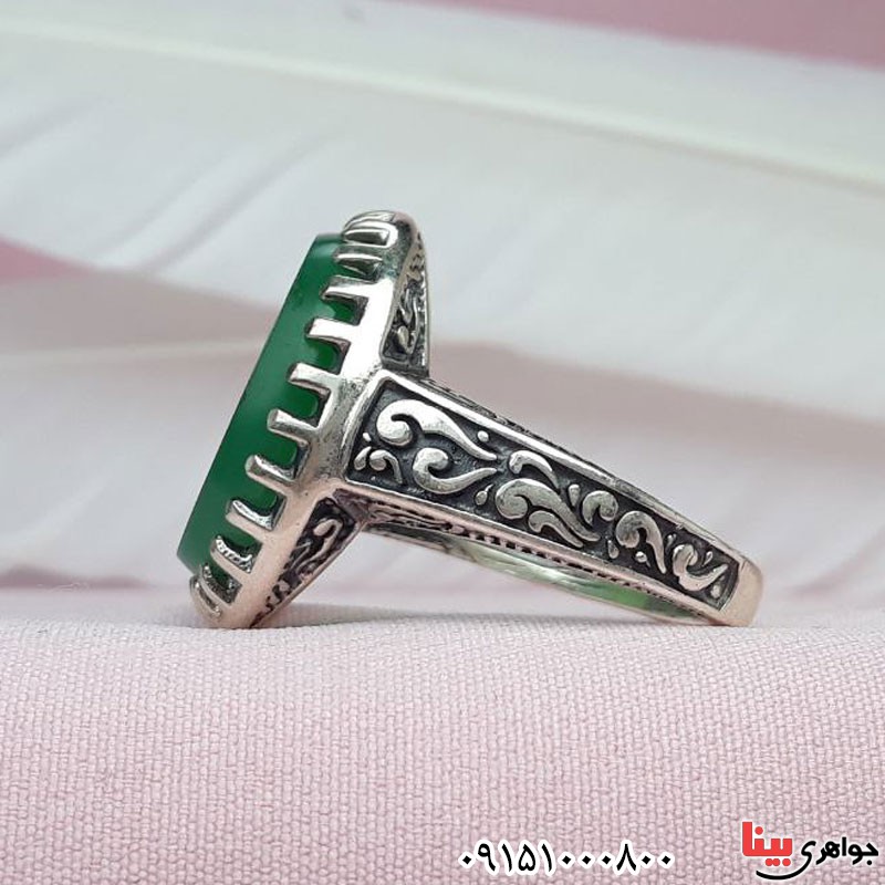 انگشتر عقیق سبز خطی با حکاکی یا صاحب الزمان _کد:30874