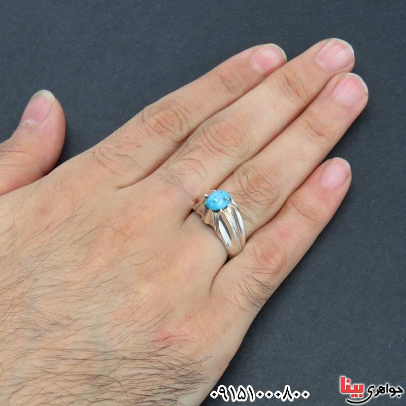 انگشتر فیروزه نیشابوری خوشرنگ و دست سازمردانه _کد:30903