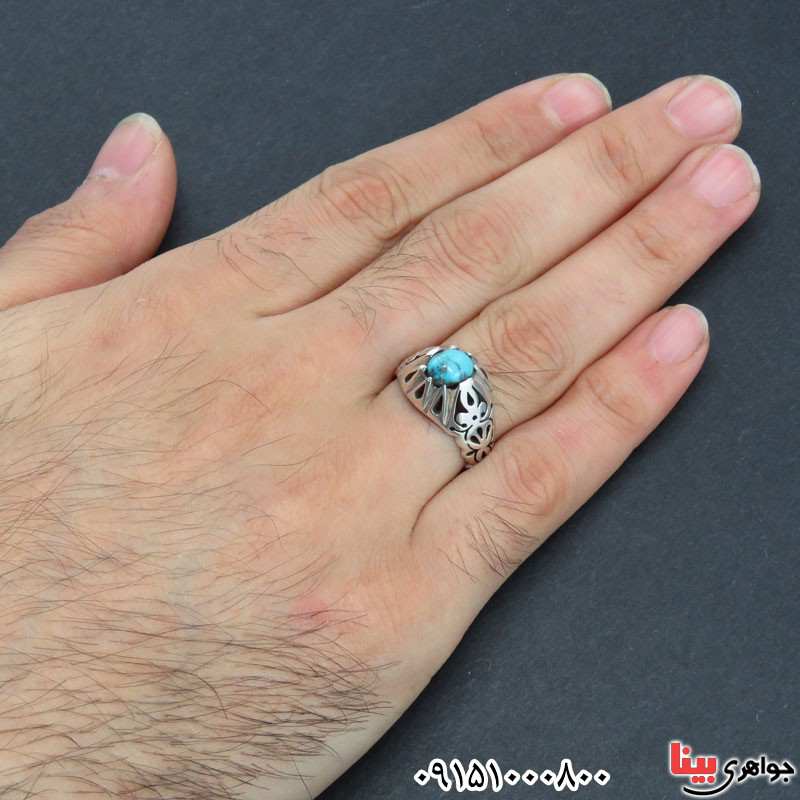 انگشتر فیروزه نیشابوری خوشرنگ و دست ساز مردانه _کد:30906