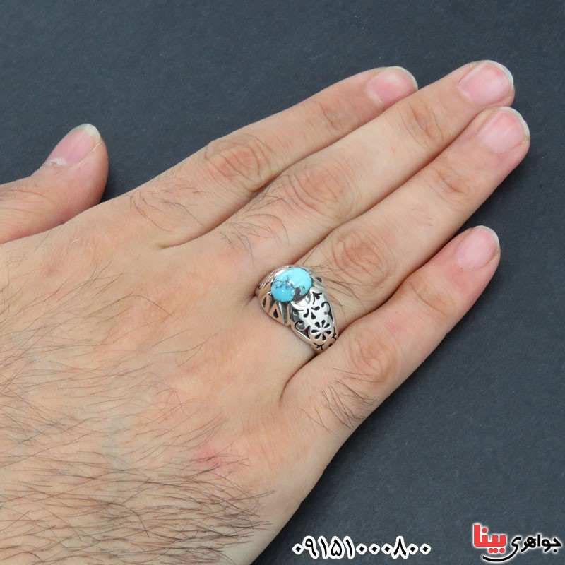 انگشتر فیروزه نیشابوری دست ساز مردانه _کد:30907