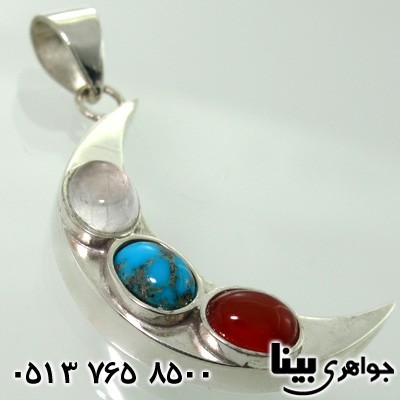 گردنبند چند جواهر عقیق و فیروزه ماه نشان