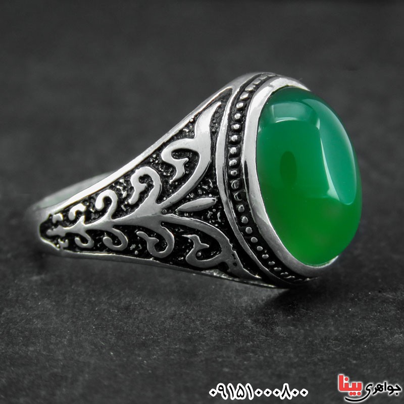انگشتر عقیق سبز خوشرنگ مردانه زیبا 