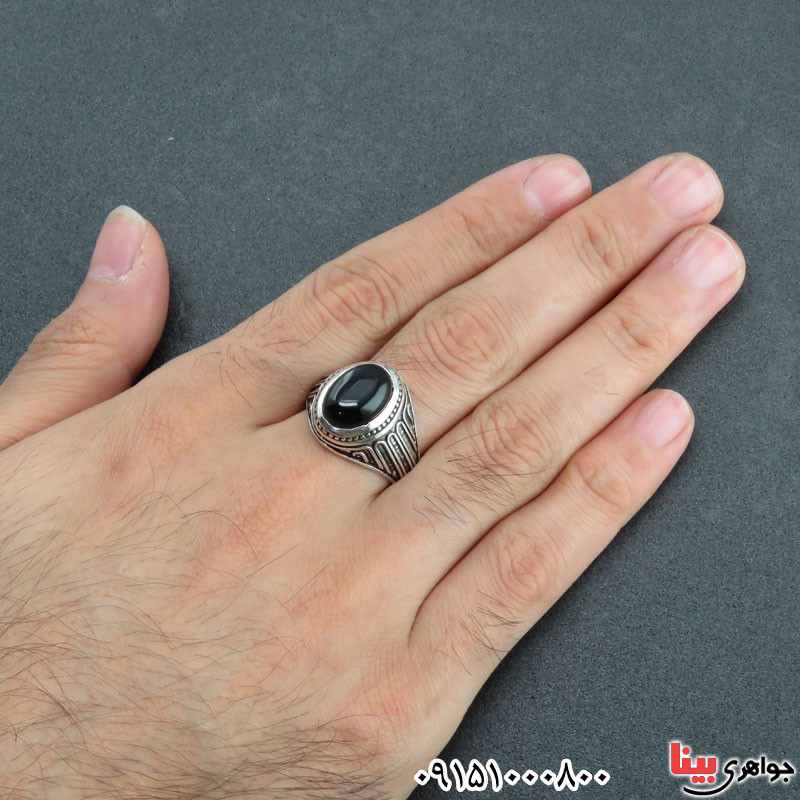 انگشتر عقیق سیاه (اونیکس) زیبا و خاص مردانه _کد:31002