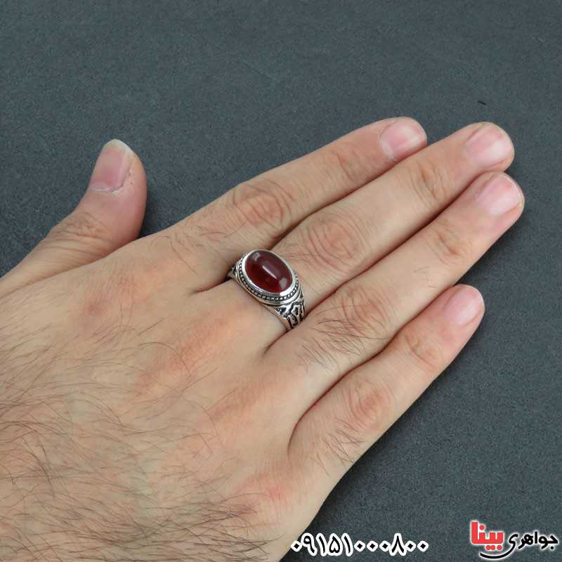 انگشتر عقیق قرمز شیک و زیبای مردانه خوشرنگ _کد:31012