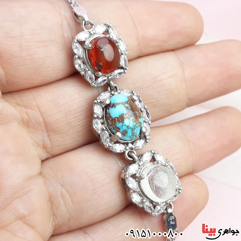 دستبند چند جواهر زیبا و خاص با روکش رودیوم _کد:31044