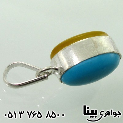 گردنبند عقیق شرف الشمس و فیروزه صنعتی بیضی