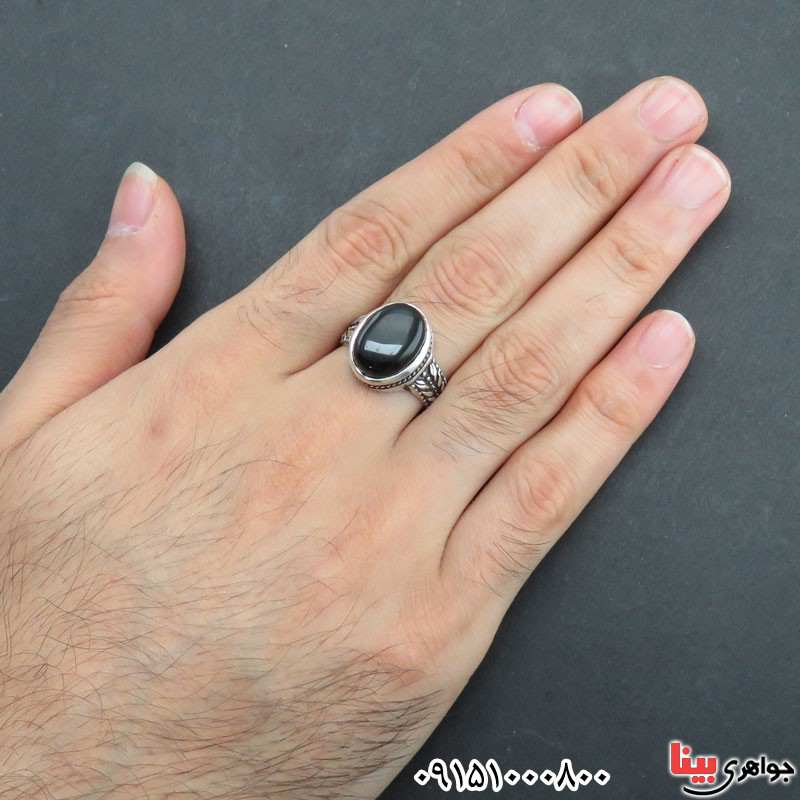انگشتر عقیق سیاه (اونیکس) مردانه بسیار زیبا _کد:31073