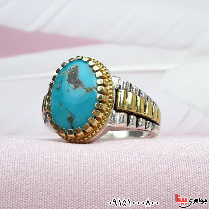انگشتر فیروزه نیشابوری مردانه طرح رولکسی _کد:31235