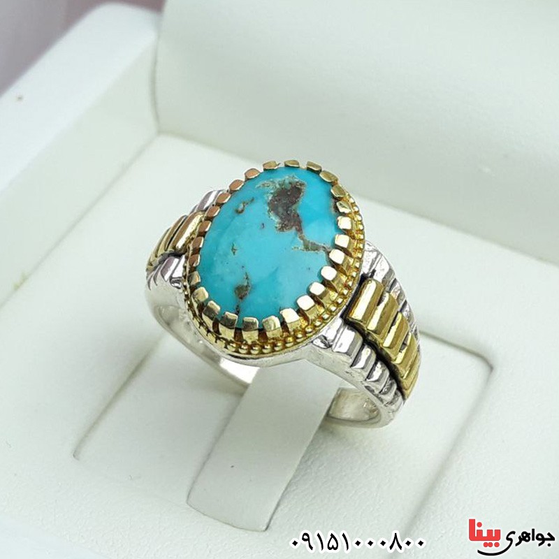 انگشتر فیروزه نیشابوری مردانه طرح رولکسی _کد:31235