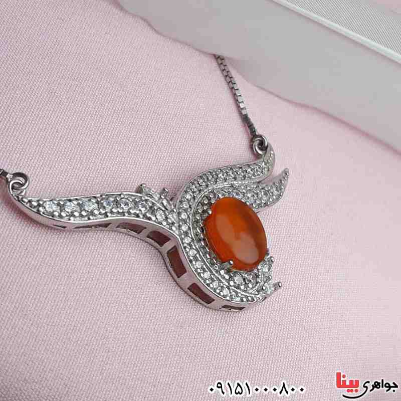 گردنبند عقیق یمنی پرتقالی رودیوم خاص و خوشرنگ _کد:31240