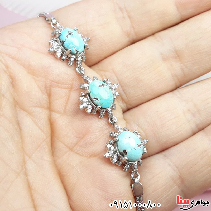 دستبند فیروزه نیشابوری رودیوم زنانه خاص _کد:31322