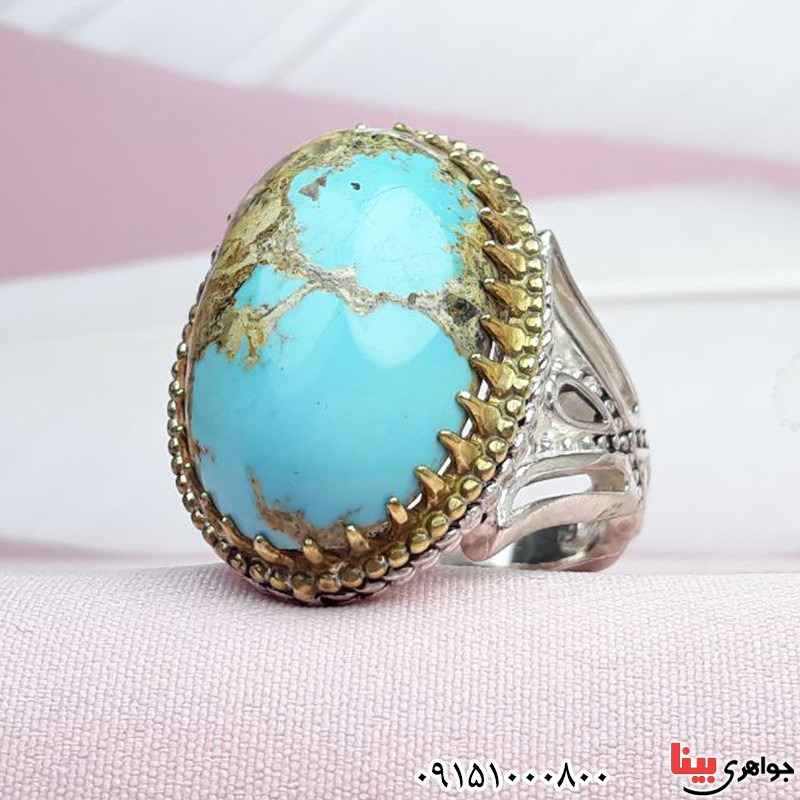انگشتر فیروزه نیشابوری مردانه درشت و خاص _کد:31334