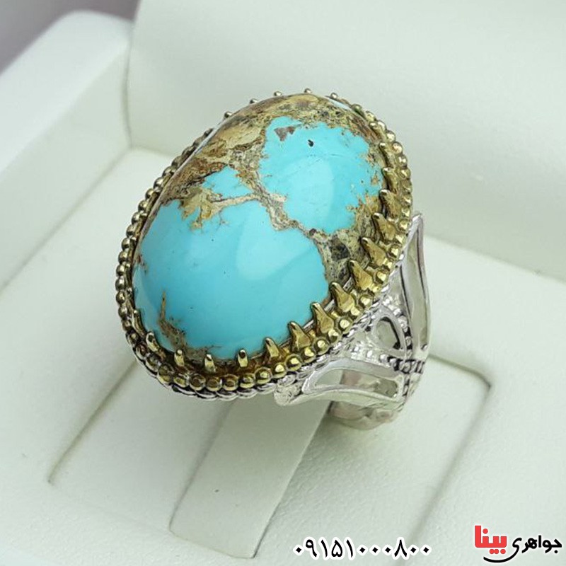 انگشتر فیروزه نیشابوری مردانه درشت و خاص _کد:31334