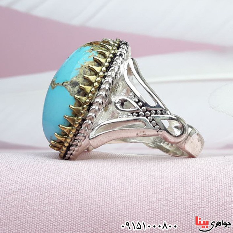 انگشتر فیروزه نیشابوری مردانه درشت و خاص _کد:31334