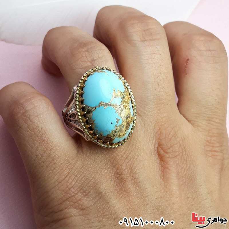 انگشتر فیروزه نیشابوری مردانه درشت و خاص _کد:31334
