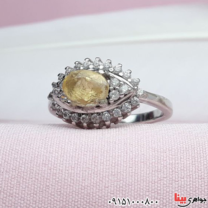 انگشتر سیترین رودیوم زنانه طرح چشم _کد:31340