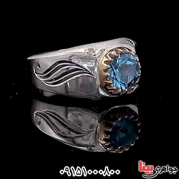انگشتر توپاز سوئیسی و الماس رودیوم و دست ساز _کد:31342