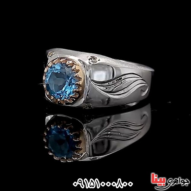 انگشتر توپاز سوئیسی و الماس رودیوم و دست ساز _کد:31342