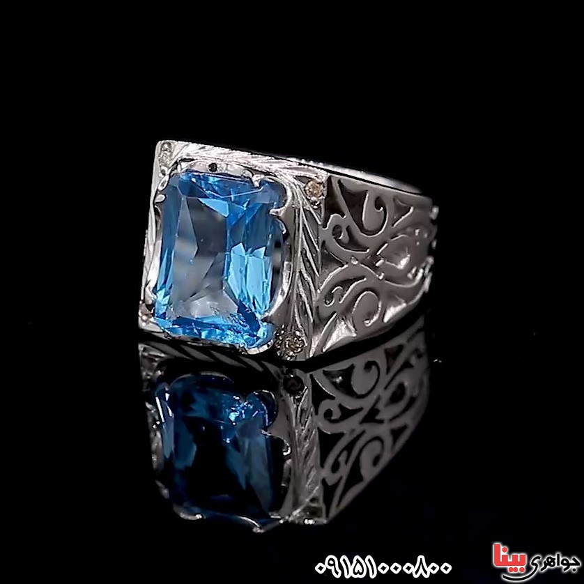 انگشتر توپاز سوئیسی و الماس رودیوم دست ساز 