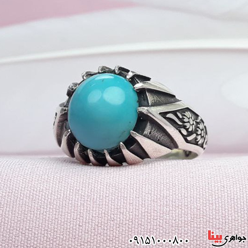 انگشتر فیروزه نیشابوری مردانه خوشرنگ _کد:31397