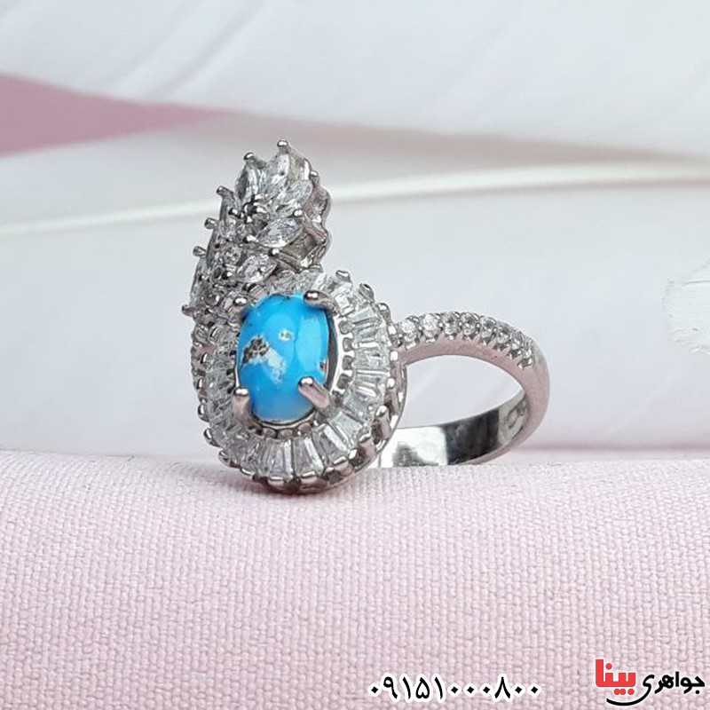 انگشتر فیروزه نیشابوری رودیوم خاص زنانه _کد:31414