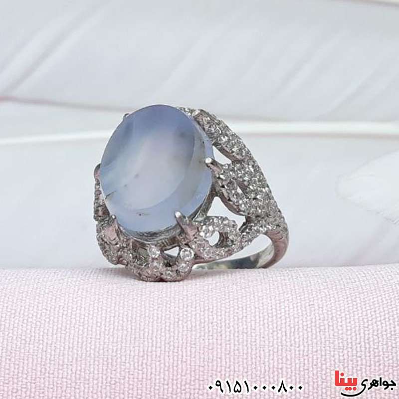 انگشتر عقیق یمنی کبود رودیوم خاص و خوشرنگ _کد:31427