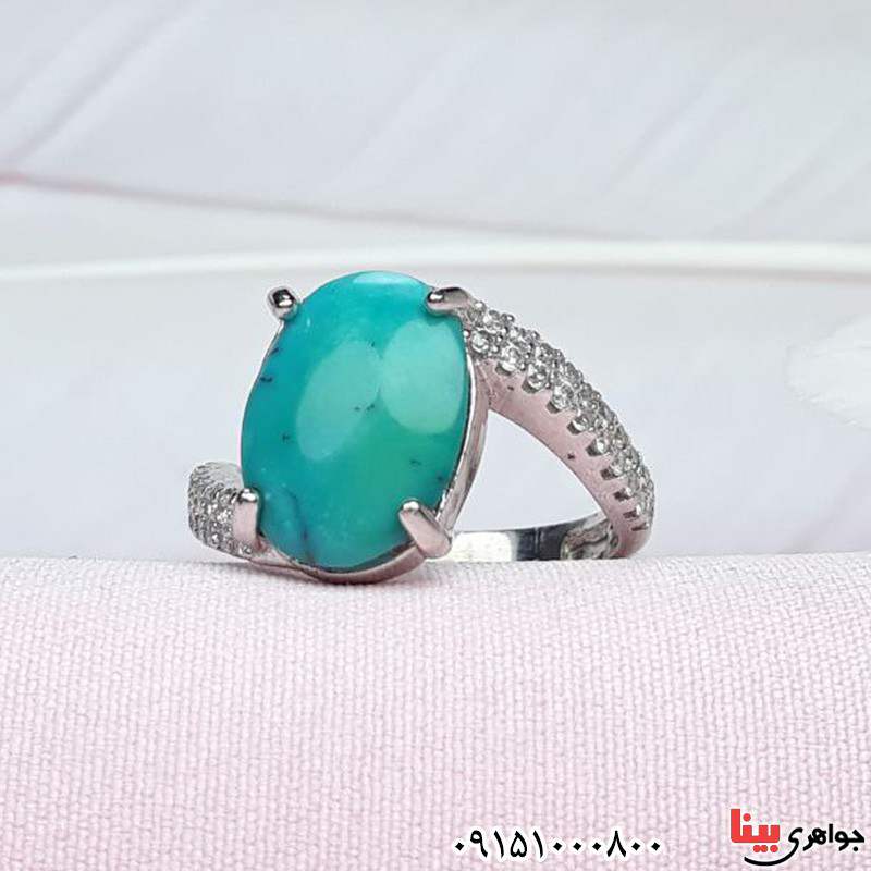 انگشتر فیروزه نیشابوری رودیوم خاص _کد:31436