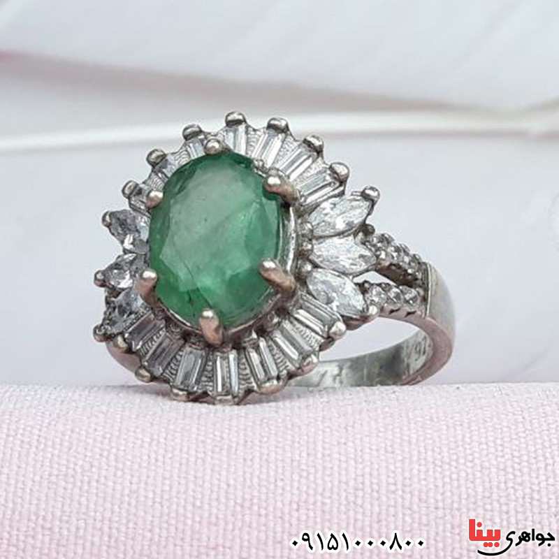 انگشتر زمرد رودیوم خوشرنگ و خاص _کد:31475