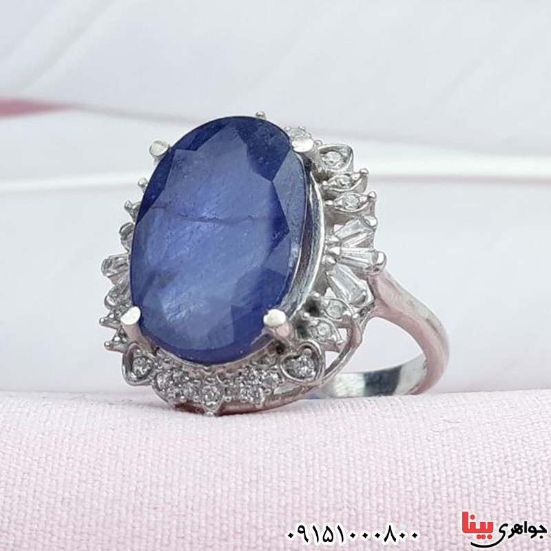 انگشتر یاقوت کبود زنانه رودیوم خاص و عالی _کد:31488