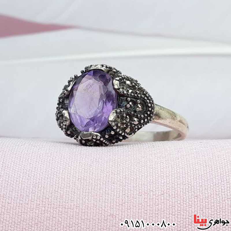انگشتر آمتیست خوشرنگ و مارکازیتی زنانه _کد:31503