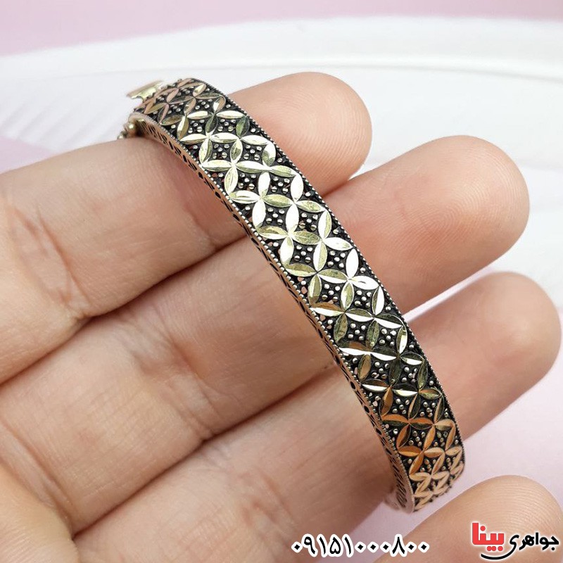 دستبند نقره خاص با آبکاری طلا _کد:31623