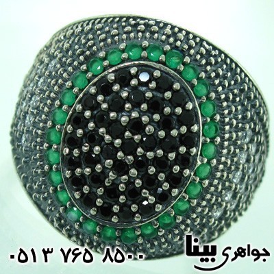انگشتر نقره مردانه پرنگین طرح زمرد