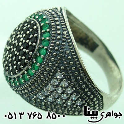 انگشتر نقره مردانه پرنگین طرح زمرد