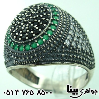 انگشتر نقره مردانه پرنگین طرح زمرد