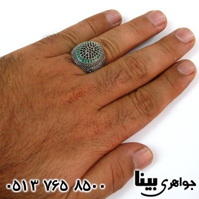 انگشتر نقره مردانه پرنگین طرح زمرد