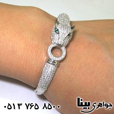 دستبند نقره طرح زمرد زنانه جگوار
