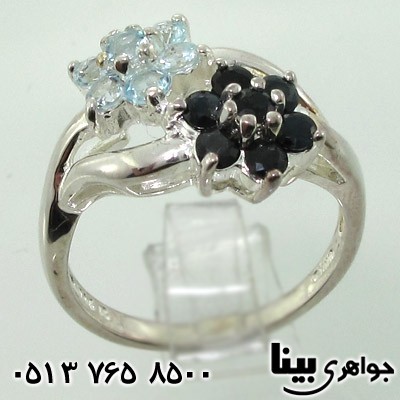 انگشتر یاقوت کبود دو گل