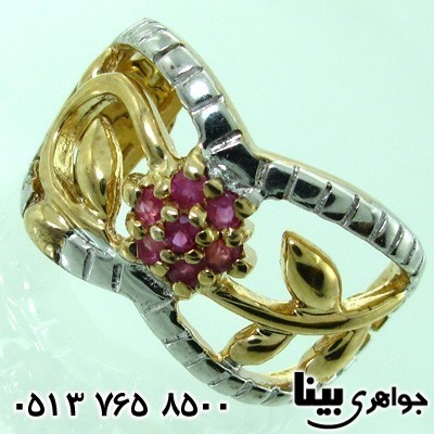 گوشواره یاقوت سرخ زنانه گل طلایی