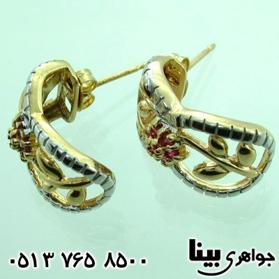گوشواره یاقوت سرخ زنانه گل طلایی