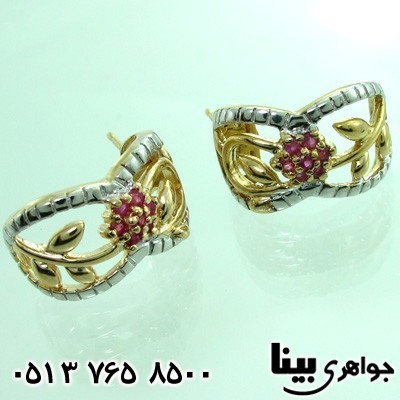 گوشواره یاقوت سرخ زنانه گل طلایی