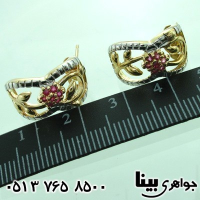 گوشواره یاقوت سرخ زنانه گل طلایی