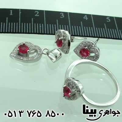 سرویس ابسیدین زنانه قلب نگین قرمز