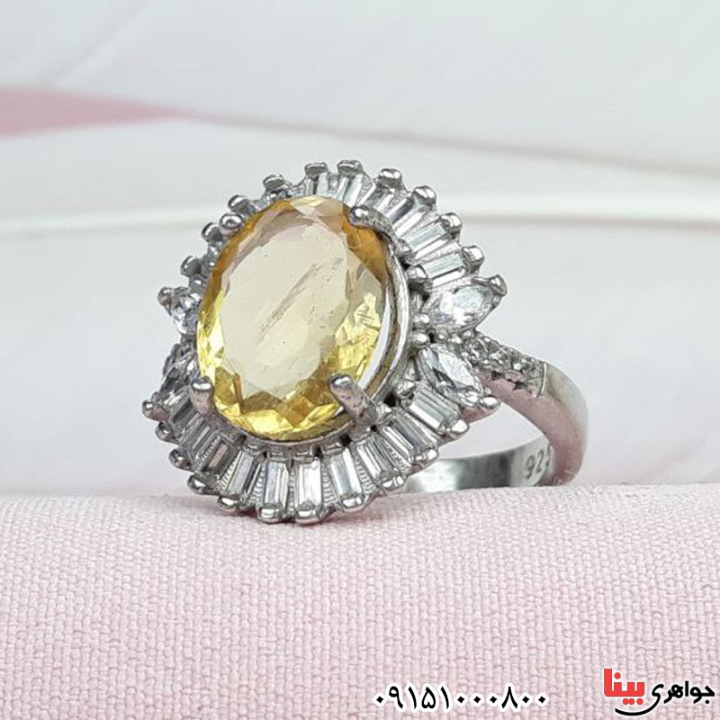 انگشتر سیترین زنانه رودیوم خوشرنگ و خاص _کد:32243