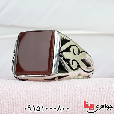 انگشتر عقیق یمنی سرخ دست ساز پشت بسته فاخر _کد:32333
