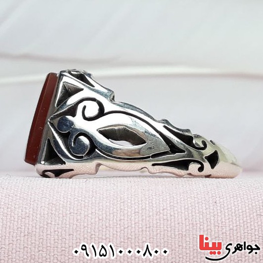 انگشتر عقیق یمنی سرخ دست ساز پشت بسته فاخر _کد:32333